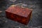 Cube casting epoxy resin gold with nature burl BURMA PADAUK