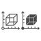 Cube and coordinates system line and solid icon. Isometric drawing slide. Geometry subject vector design concept