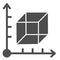 Cube and coordinates system solid icon. Isometric drawing slide. Geometry subject vector design concept, glyph style