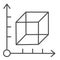 Cube and coordinates system thin line icon. Isometric drawing slide. Geometry subject vector design concept, outline