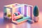 cube cutout of an isometric living room, 3d art, pastel colors, soft lighting, high detail, artstation, concept art, behance, ray