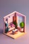 cube cutout of an isometric living room, 3d art, pastel colors, soft lighting, high detail, artstation, concept art, behance, ray