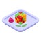 Cube fruit salad icon, isometric style