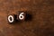 Cube numbers on old wooden table with copy space, 06