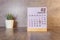 Cube shape calendar for february 15 on wooden surface with empty space for text, new year Wooden calendar with date