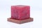 Cube Square Red Marble Candle on Teak Wood stand