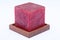 Cube Square Red Marble Candle on Teak Wood stand