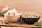 Cube tofu and soybean seeds in a bowl