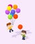 Cube World. Boys with the colored baloons