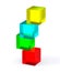 Cubes balancing.  Column of cubes and cubic block balanced at the top. Balancing geometric shapes. Balance concept.