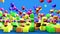 Cubes and balls with all colours rainbow jump on blue background. 3Dd-animation of rectangular objects