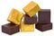 Cubes of chocolate in golden packing isolated