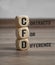 Cubes, dice or blocks with acronym CFD - Contracts For Difference on wooden background