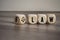 Cubes and dice with Flaw and Law on wooden background