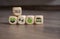 Cubes dice with your goals, health care, fitness training, nutrition and sleep