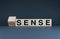 Cubes form the words Sense or Nonsense. The concept of logical useful information versus silly and illogical absurdity