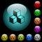 Cubes icons in color illuminated glass buttons