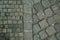 Cubic stone, cobblestone tile pavement. Abstract and decorative sidewalk top view.