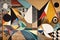 cubism-inspired collage of geometric shapes and patterns