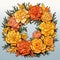 Cubism Pastel: Marigold Wreath With Autumn Floral Elements