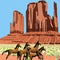 Cubist abstract of wild horses in Monument Valley