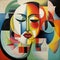 Cubist abstraction blends face and forms in a symphony of harmonious colors. AI generation