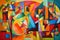 cubist painting with vibrant colors and abstract shapes