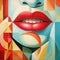 Cubist style depiction of red lips. AI generation