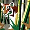 Cubist  tiger hiding in bamboo