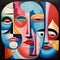 Cubist visage fusion in contemporary art. AI generation