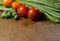 Cucamelons, orange and red tomatoes and runner beans