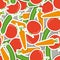 Cucumber, carrot, tomato pattern. seamless texture