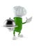 Cucumber character holding catering dome