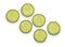 Cucumber circle slices on white background, top view