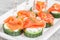 Cucumber with dill cream cheese and smoked salmon appetizer