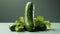 A cucumber with leaves on table