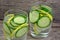 Cucumber and lemon infused water in a glasses