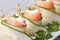 Cucumber rolls with salmon, cream cheese macro horizontal