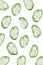 Cucumber slices group vegetables top white background