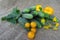 Cucumbers, peppers and tomatoes on linen cloth