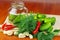 Cucumbers prepared for canning in glass jar