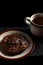 cucur cake and tea isolated on black background. Indonesian cake