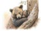 A cuddly bear cub snuggling up against its mother under a tree. Cute creature. AI generation