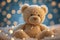 Cuddly charm Teddy bear against a backdrop of shimmering bokeh lights