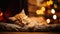 Cuddly Dreams: A Young Kitten Rests Under a Blazing Orange Sky o