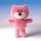 Cuddly pink fluffy teddy bear character is ready to play, 3d illustration
