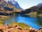 Cuellar Lagoon. Andes mountains in Achibueno Valley, Linares, Maule, Chile