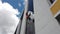 Cuenca, Ecuador - 2019-02-09 - Window Washers Clean Glass Wall of Highrise