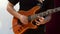 Cuenca, Ecuador - 2019-09-29- rock band practice session - electric guitar three quarter closeup view