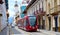 Cuenca, Ecuador, City tramway on street in hstorical center of city